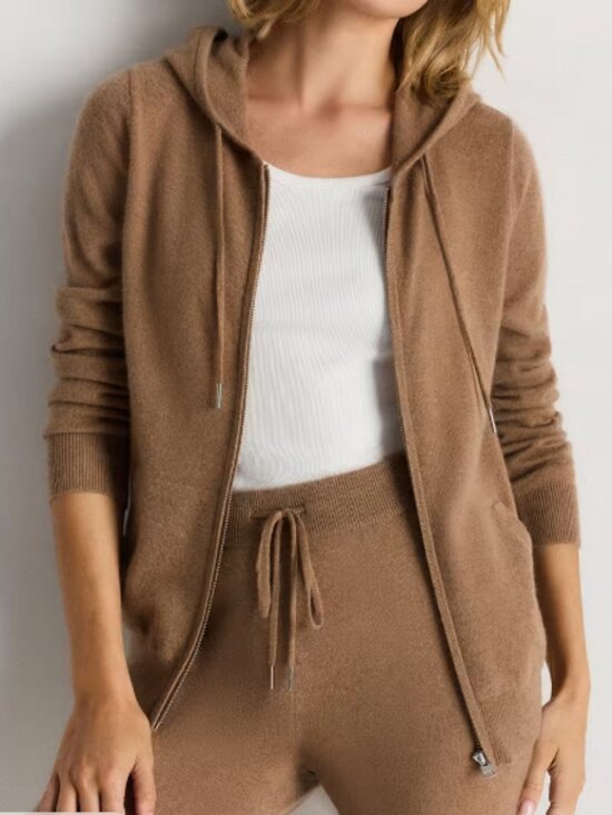 Quince Sweaters - Quince Women's Cozy Zip Hoodie Cardigan in Camel